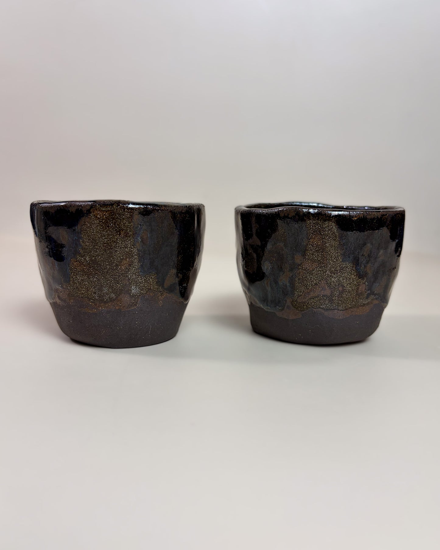 Conjunto Copos Café Expresso Cerâmica Artesanal MARBLE Dark