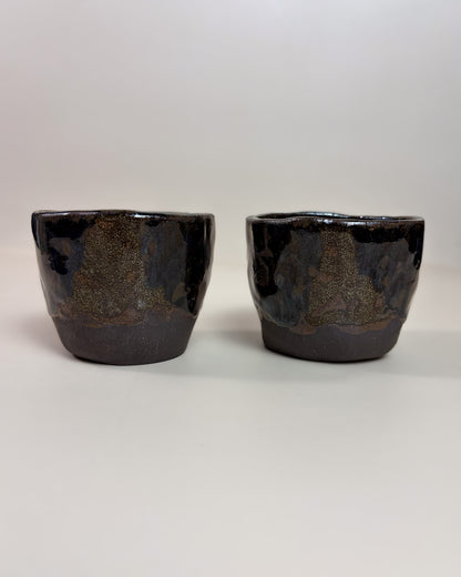 Conjunto Copos Café Expresso Cerâmica Artesanal MARBLE Dark