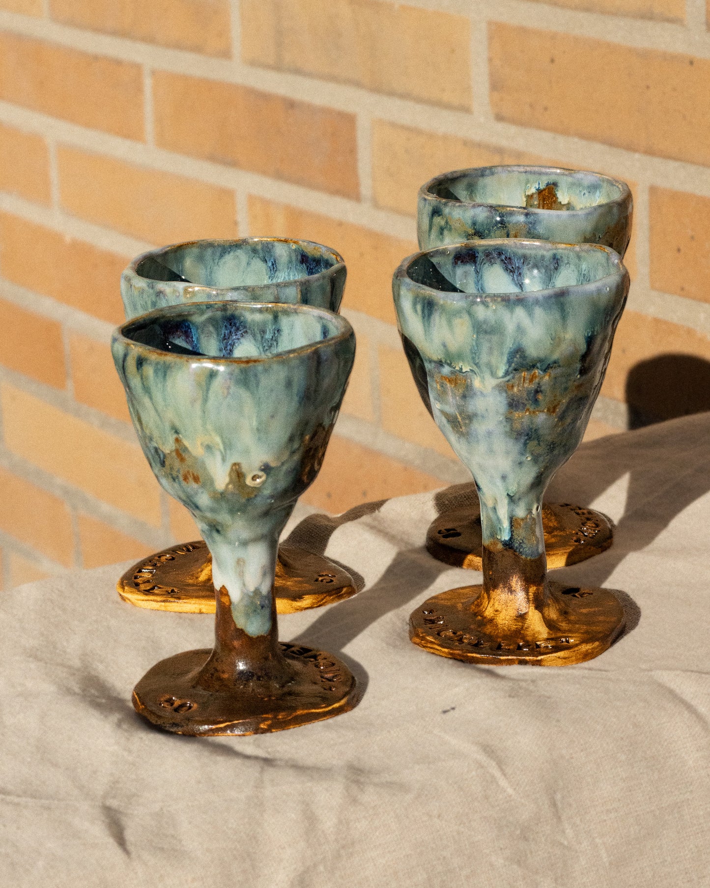 Set of 4 Handcrafted Stoneware Chalices WAVES