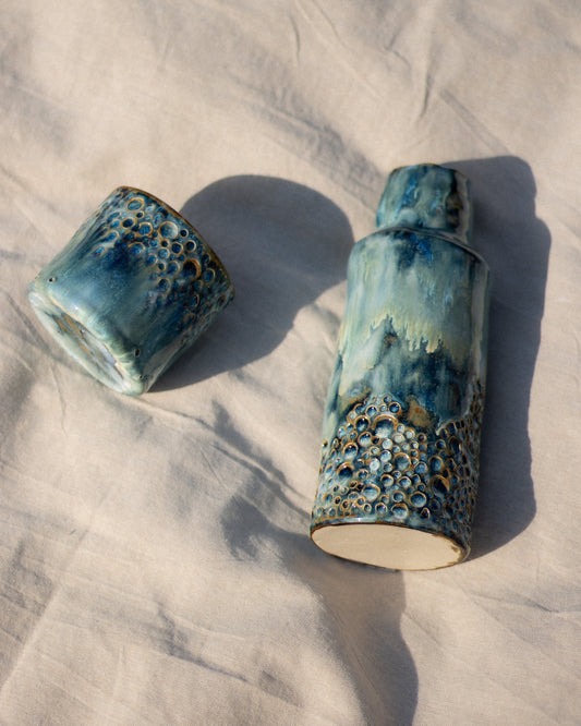Handmade Stoneware Jug with Cup WAVES Collection