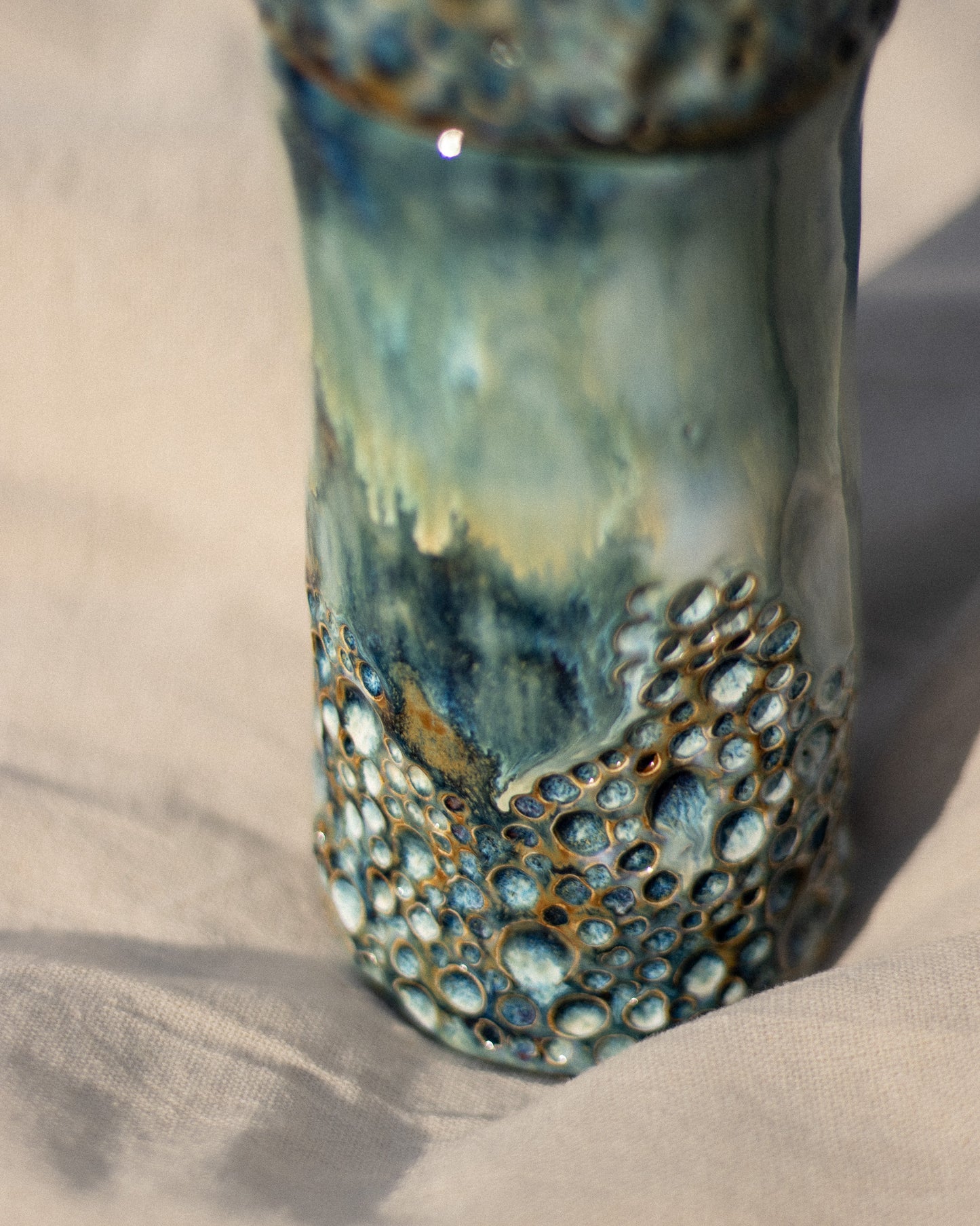 Handmade Stoneware Jug with Cup WAVES Collection