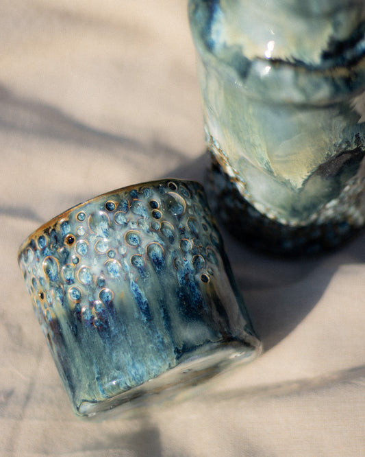 Handmade Stoneware Jug with Cup WAVES Collection