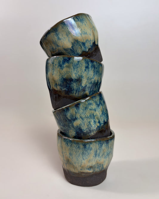 Conjunto Copos Café Expresso Cerâmica Artesanal WAVES Dark