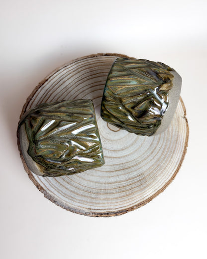 Conjunto 2 Copos Texturados Cerâmica Artesanal MUSGO